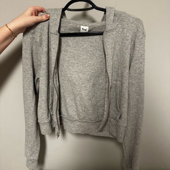 Aritzia TNA waffle crop top zip up, with hood. - Picture 1 of 3